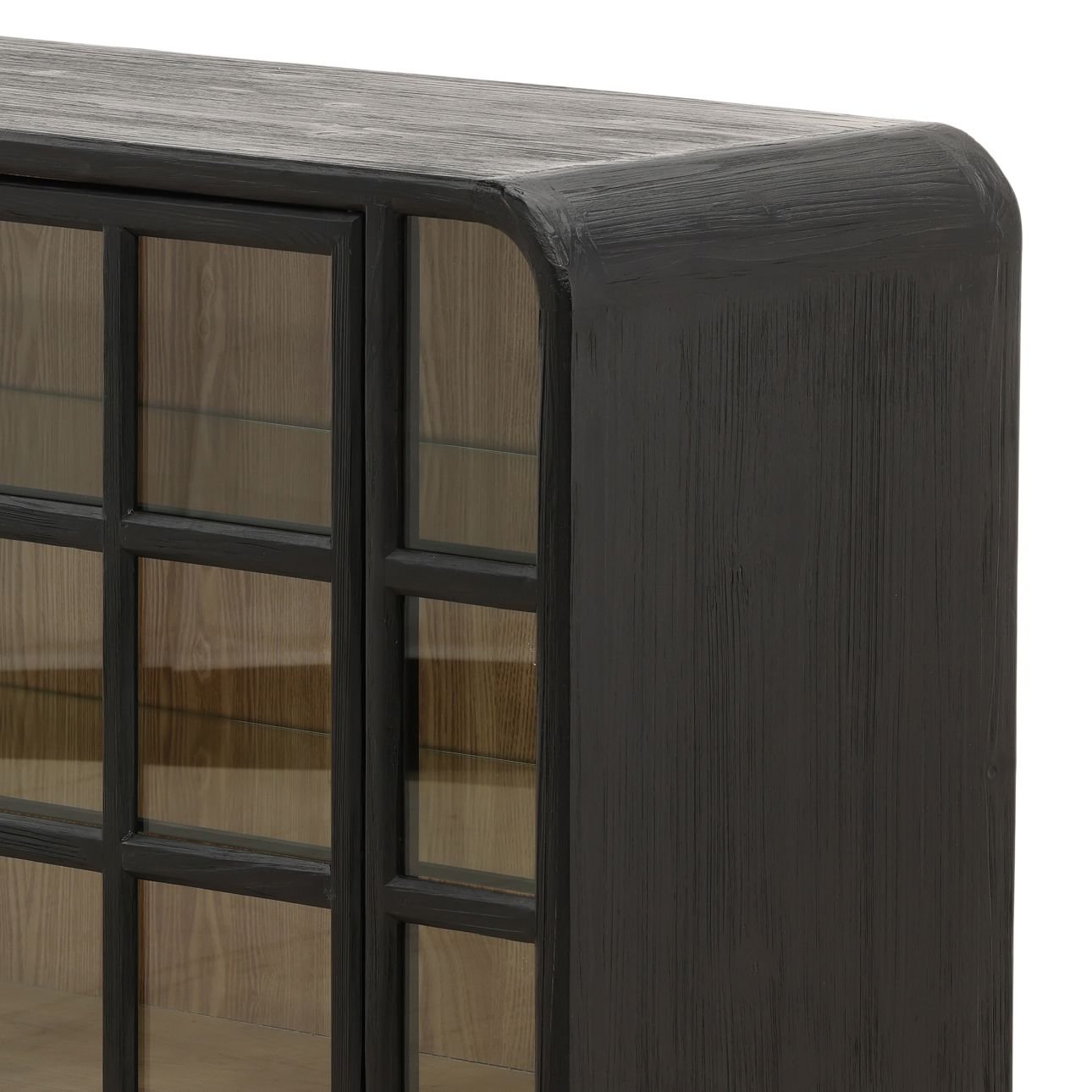 Black and Natural Fir Wood and Tempered Glass Sideboard 85 in Wide
