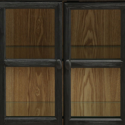 Black and Natural Fir Wood and Tempered Glass Sideboard 85 in Wide