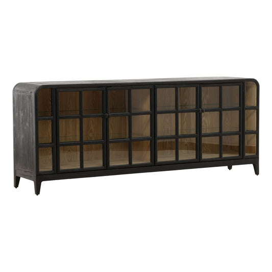 Black and Natural Fir Wood and Tempered Glass Sideboard 85 in Wide