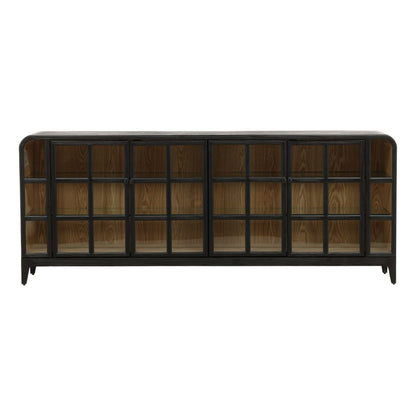 Black and Natural Fir Wood and Tempered Glass Sideboard 85 in Wide
