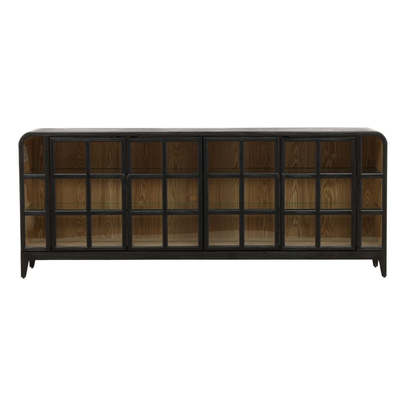Black and Natural Fir Wood and Tempered Glass Sideboard 85 in Wide