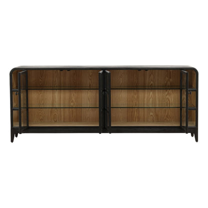Black and Natural Fir Wood and Tempered Glass Sideboard 85 in Wide
