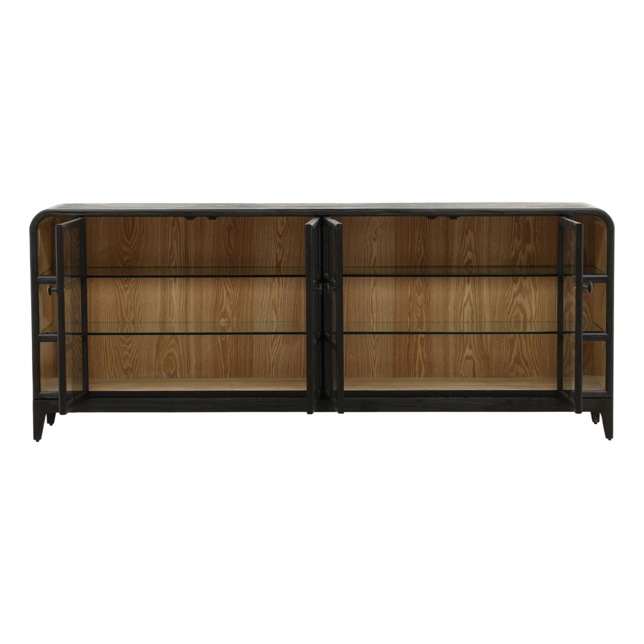 Black and Natural Fir Wood and Tempered Glass Sideboard 85 in Wide