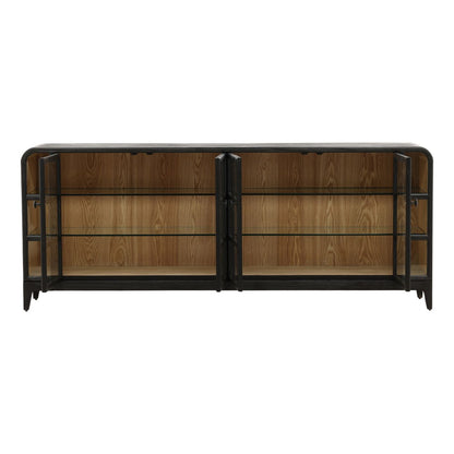 Black and Natural Fir Wood and Tempered Glass Sideboard 85 in Wide