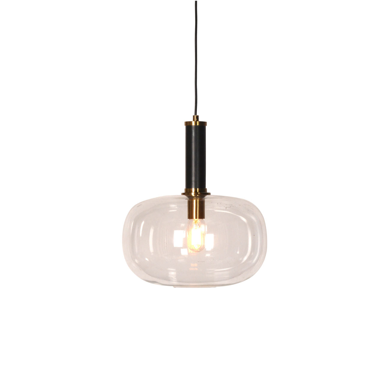 Matte Black and Brass Plated Iron and Glass Light 13.5 in Wide