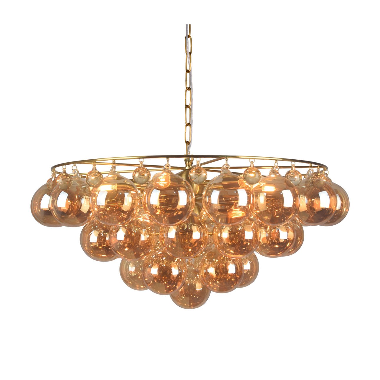Amber and Brass Glass and Iron Chandelier 30 in Wide