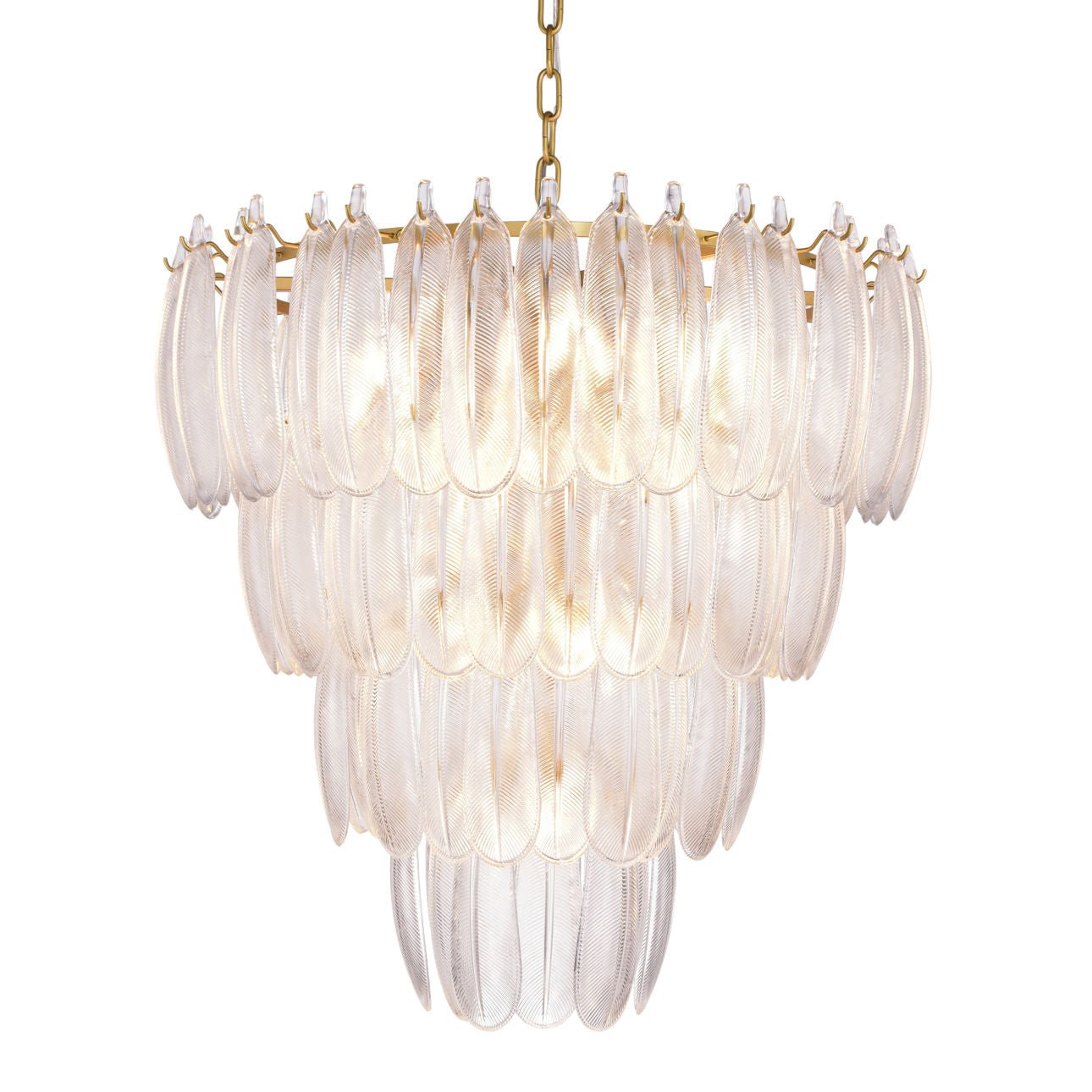 Clear and Brass Glass and Iron Chandelier 32 in Wide
