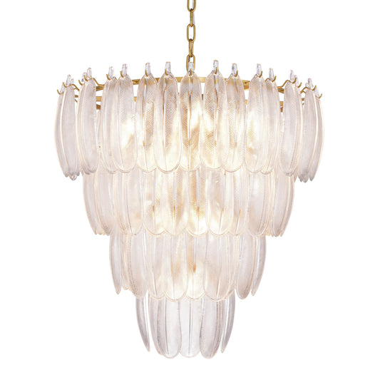 Clear and Brass Glass and Iron Chandelier 32 in Wide