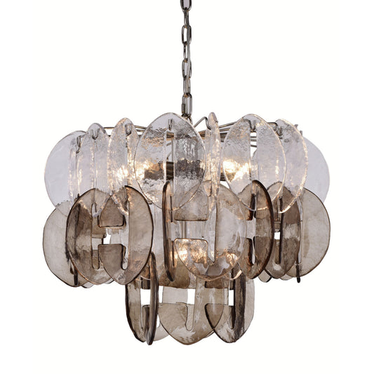 Smoke and Nickel Glass and Iron Chandelier 24 in Wide