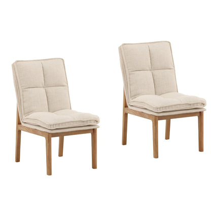 Beige and Light Natural Linen Fabric and Elm Wood Chair 20 in Wide