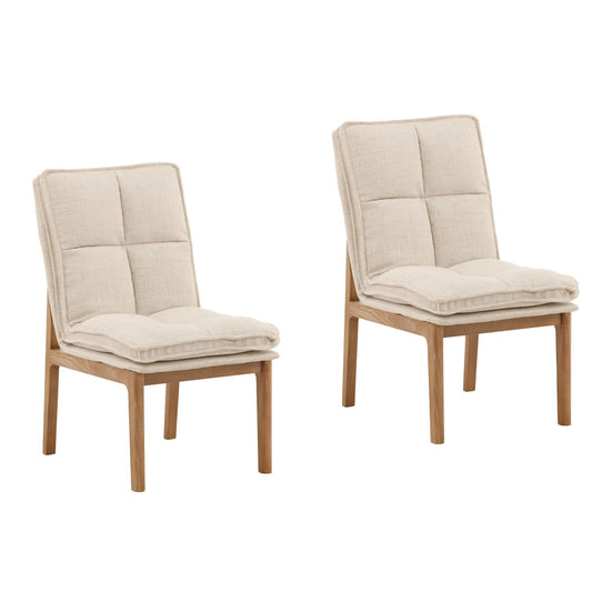 Beige and Light Natural Linen Fabric and Elm Wood Chair 20 in Wide