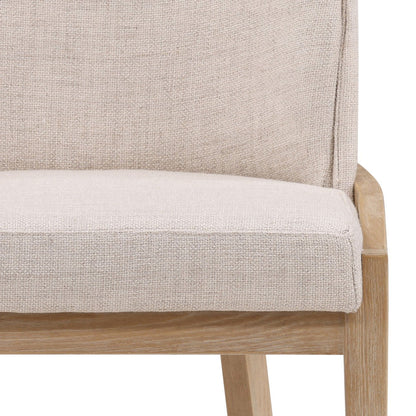 Off White and Light Natural Linen Fabric and Elm Wood Chair 23 in Wide