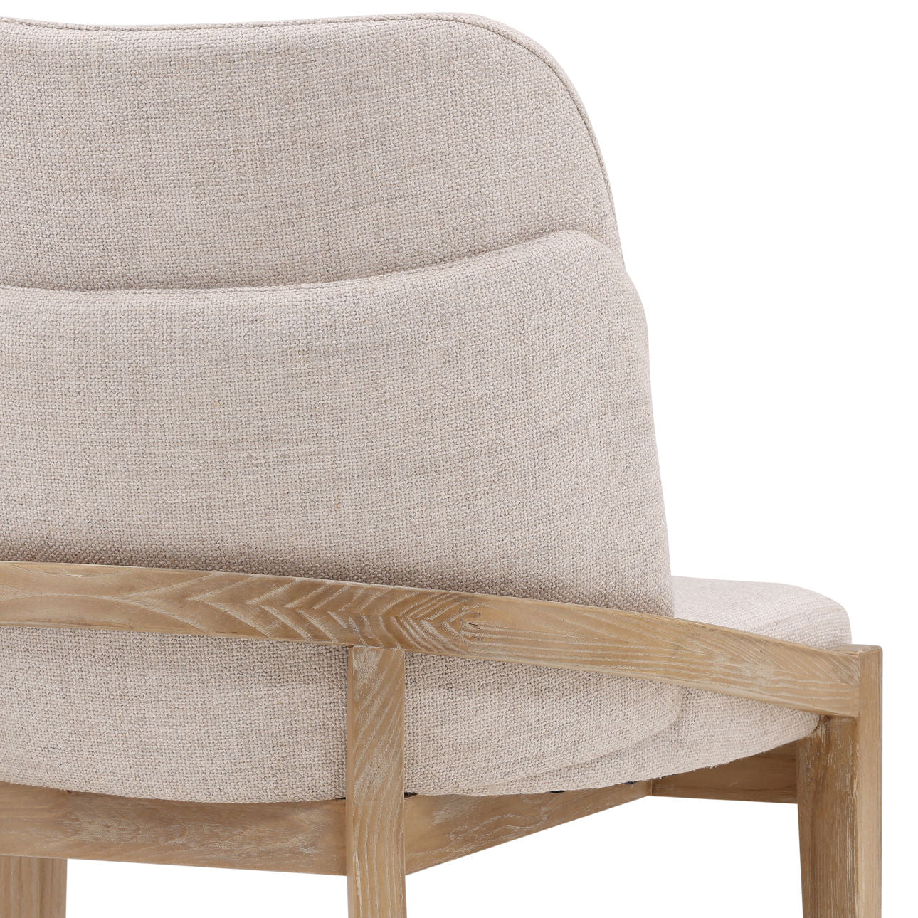Off White and Light Natural Linen Fabric and Elm Wood Chair 23 in Wide