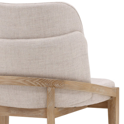 Off White and Light Natural Linen Fabric and Elm Wood Chair 23 in Wide