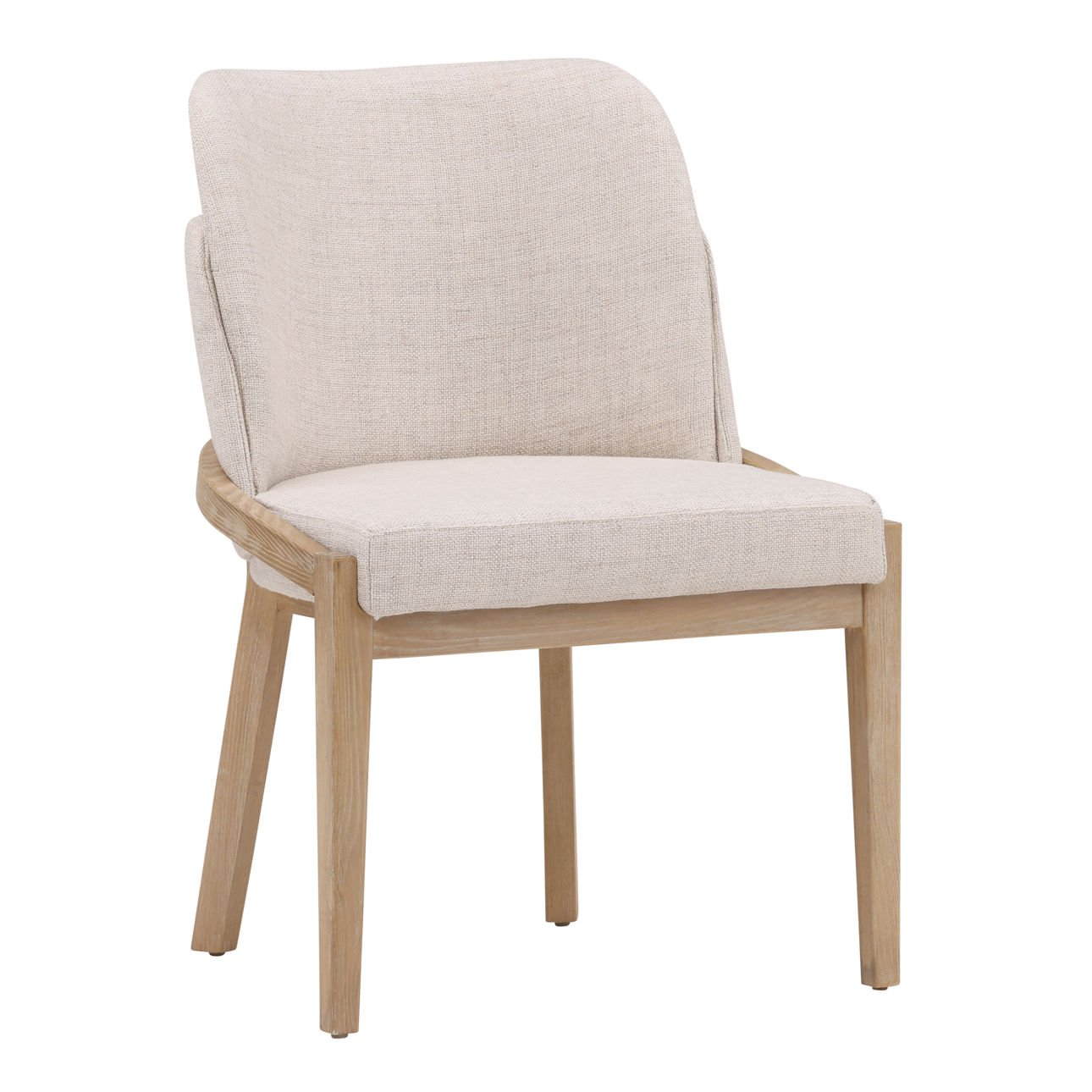Off White and Light Natural Linen Fabric and Elm Wood Chair 23 in Wide