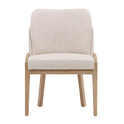 Off White and Light Natural Linen Fabric and Elm Wood Chair 23 in Wide