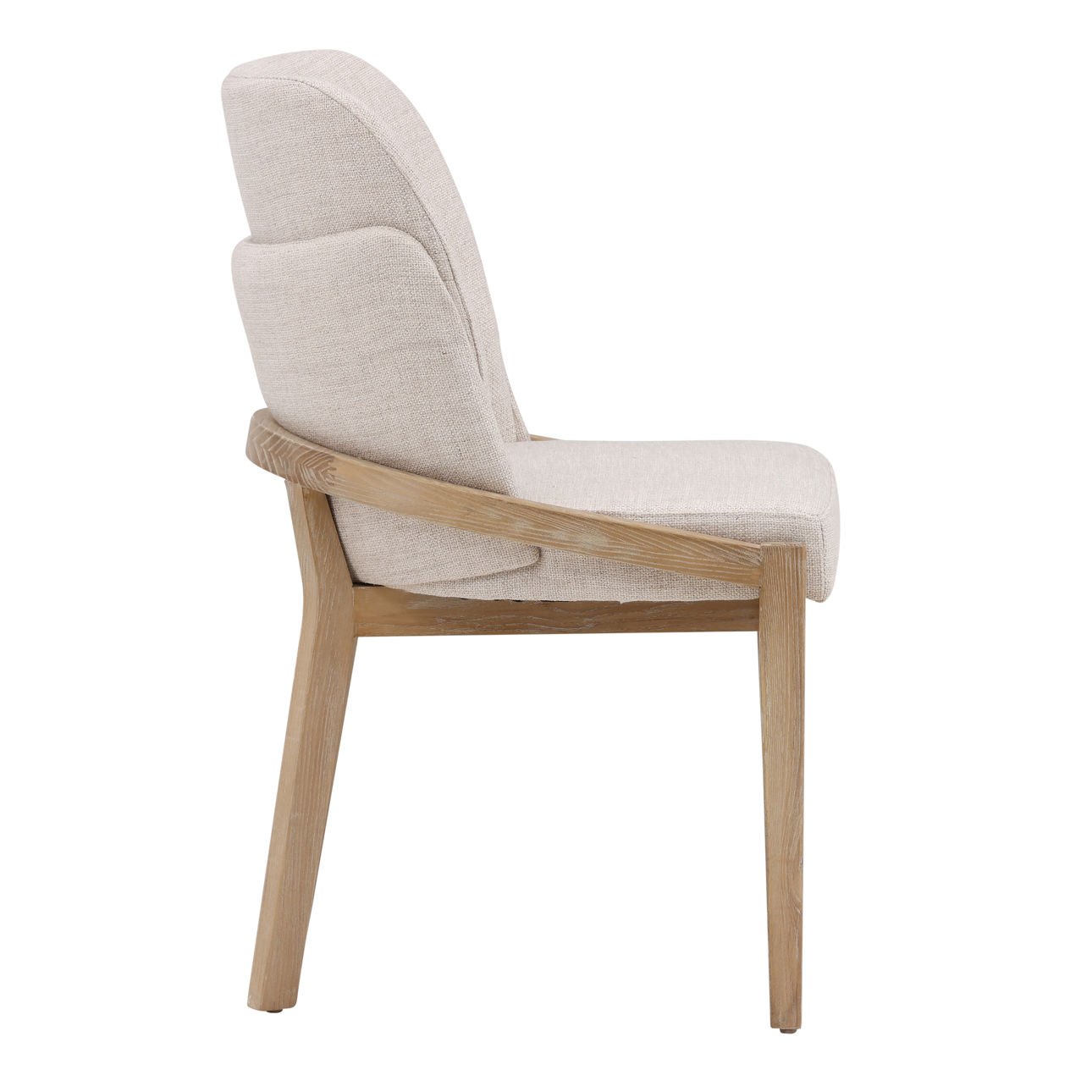 Off White and Light Natural Linen Fabric and Elm Wood Chair 23 in Wide
