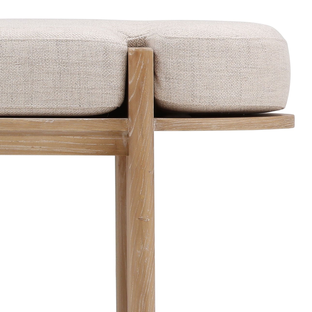 Beige and Natural Linen Fabric and Elm Wood Bench 63 in Wide