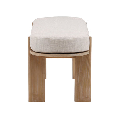 Beige and Natural Linen Fabric and Elm Wood Bench 63 in Wide