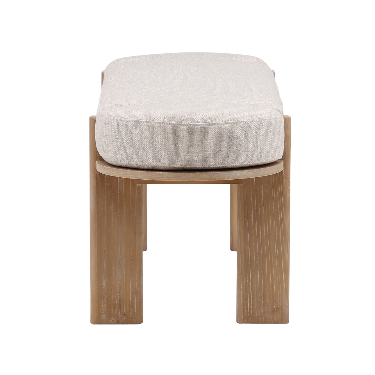 Beige and Natural Linen Fabric and Elm Wood Bench 63 in Wide