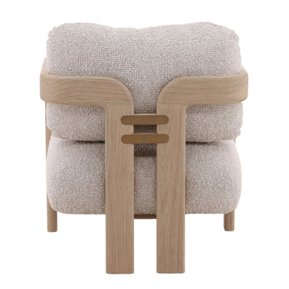 Cream and Light Natural Basketweave Fabric and Mindi Wood Chair 26.5 in Wide