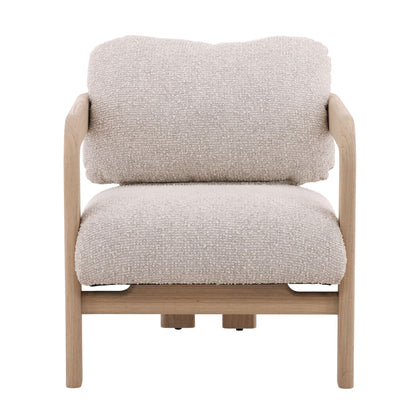 Cream and Light Natural Basketweave Fabric and Mindi Wood Chair 26.5 in Wide