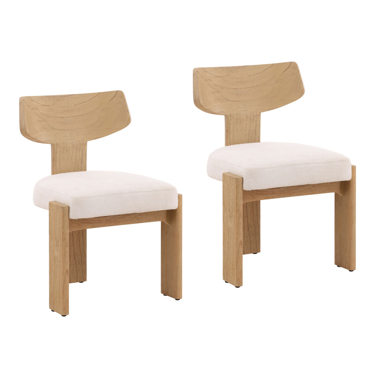 Field White and Natural Tweed Fabric and Mindi Wood Chair 21.5 in Wide