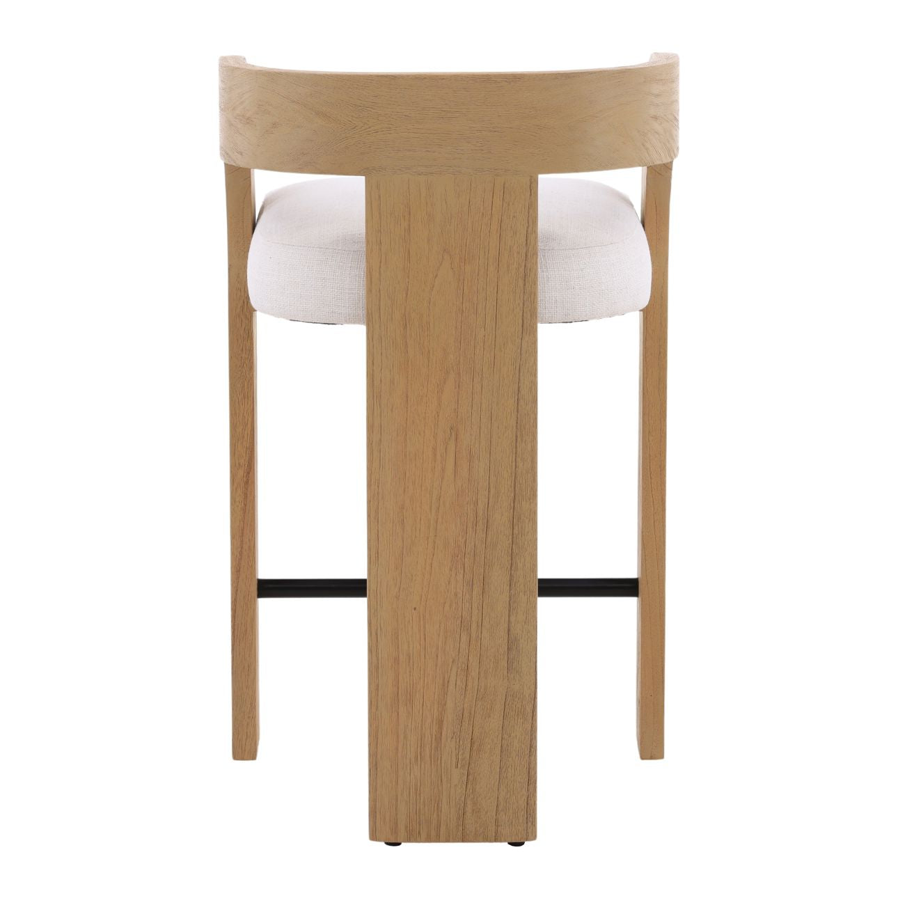 Cream and Natural Basketweave Fabric and Mindi Wood Stool 20.5 in Wide
