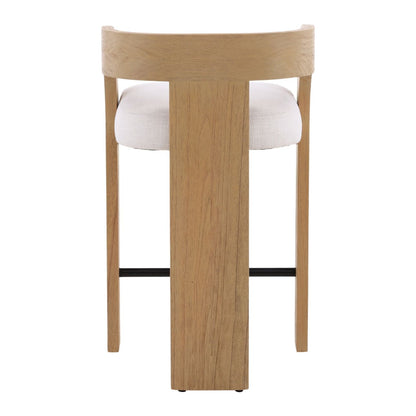 Cream and Natural Basketweave Fabric and Mindi Wood Stool 20.5 in Wide