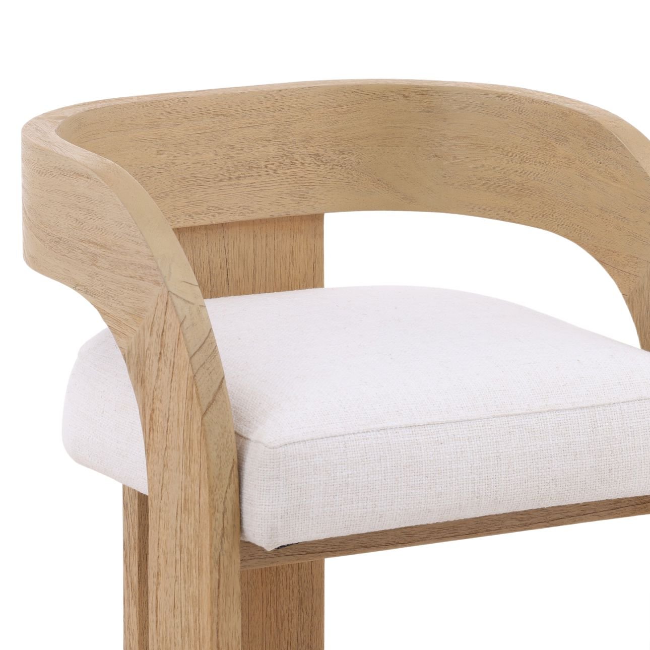 Cream and Natural Basketweave Fabric and Mindi Wood Stool 20.5 in Wide