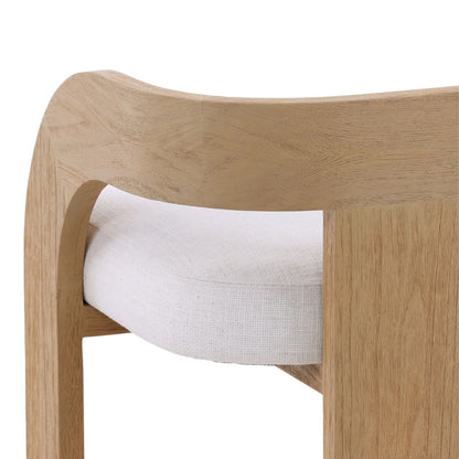 Cream and Natural Basketweave Fabric and Mindi Wood Stool 20.5 in Wide