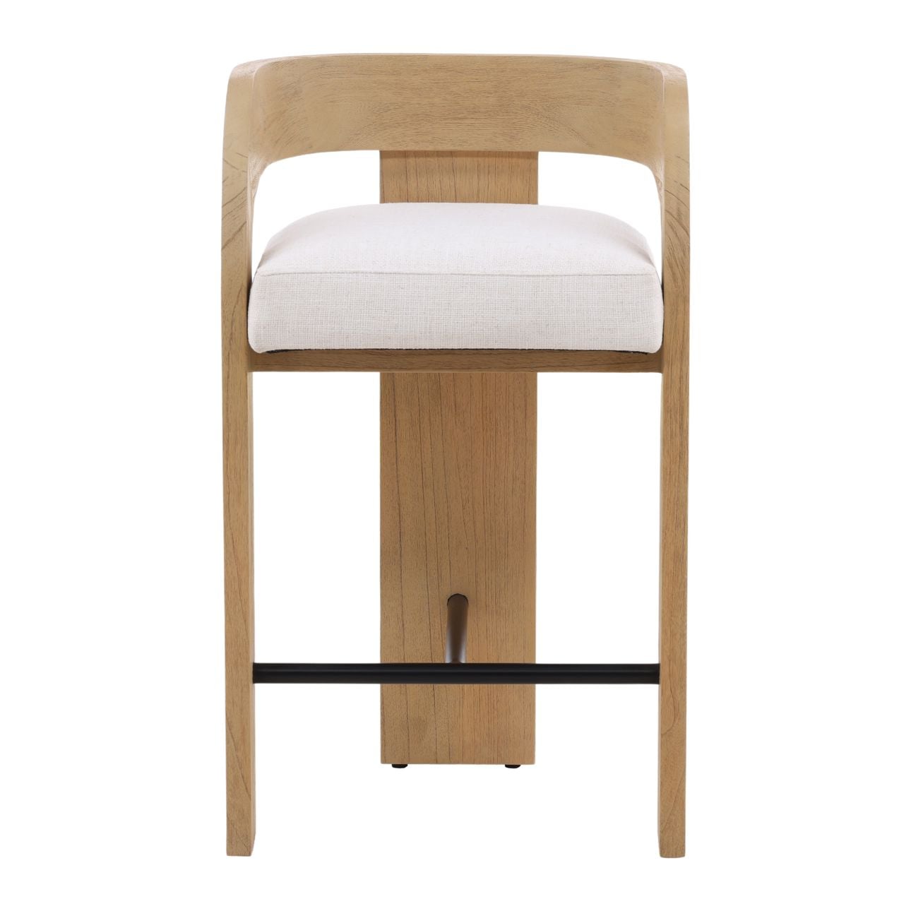 Cream and Natural Basketweave Fabric and Mindi Wood Stool 20.5 in Wide