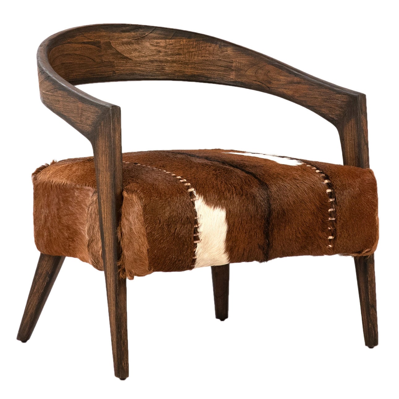Natural Brown Finish Goat Hide and Mindi Wood Chair 30 in Wide