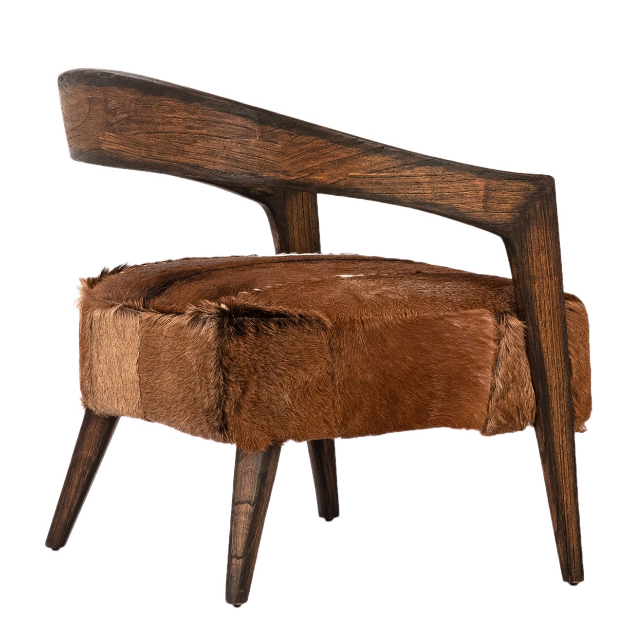 Natural Brown Finish Goat Hide and Mindi Wood Chair 30 in Wide
