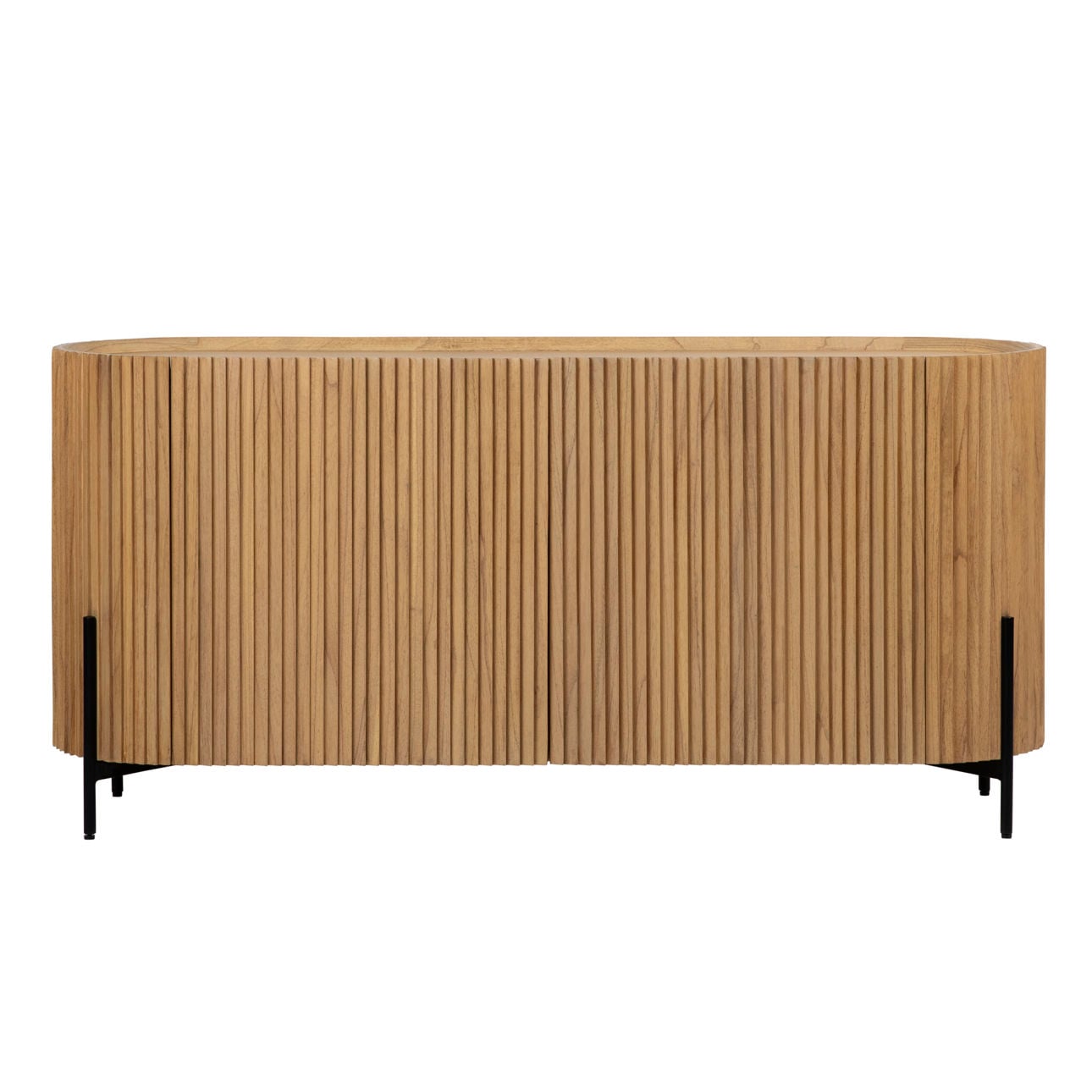Natural Finish with Black Metal Legs Mindi Wood and Veneer with Iron Legs Sideboard 59 in Wide