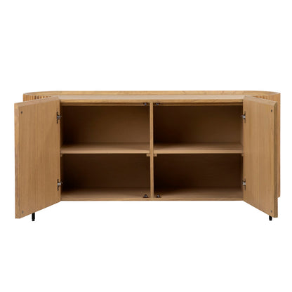 Natural Finish with Black Metal Legs Mindi Wood and Veneer with Iron Legs Sideboard 59 in Wide