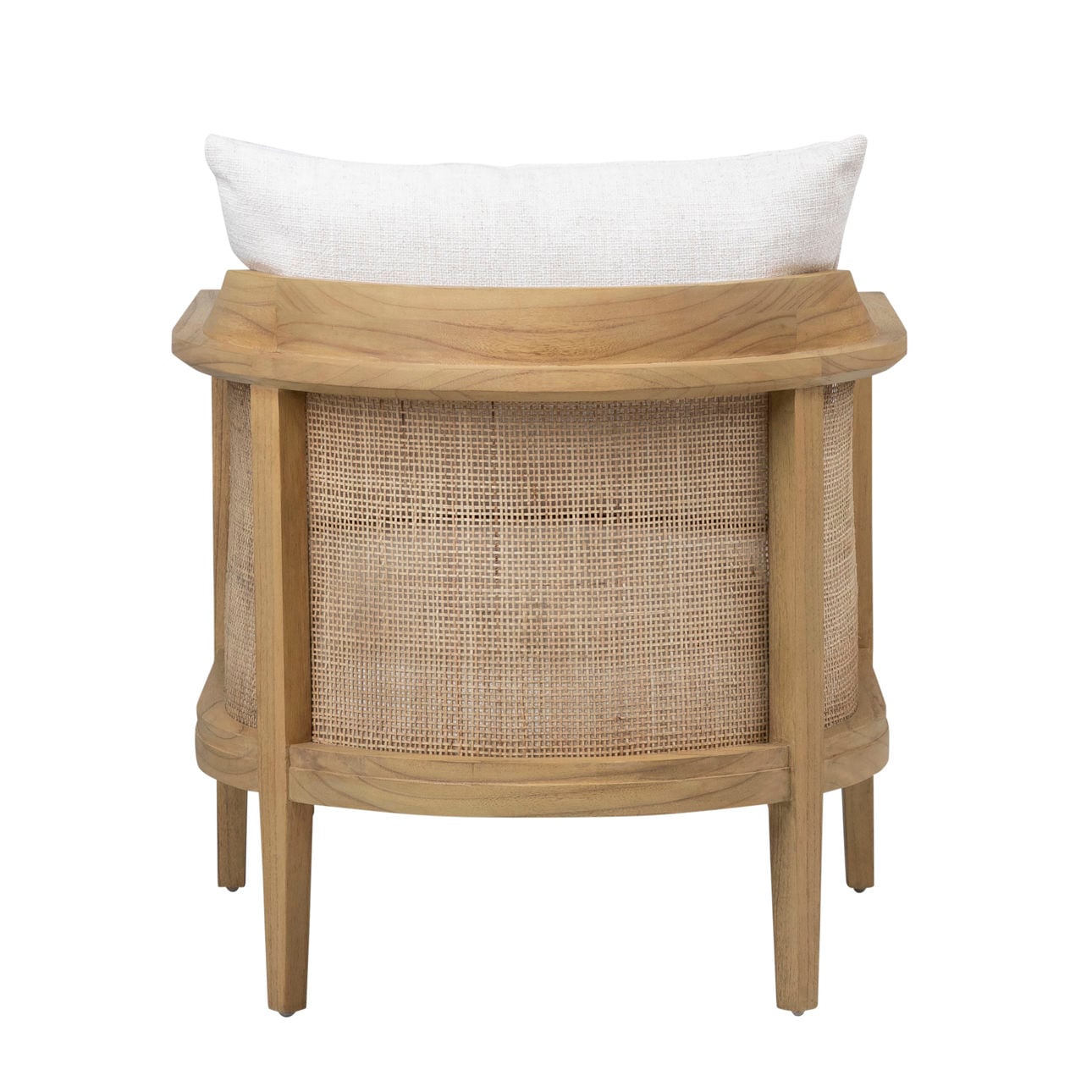 Natural Finish and Off White Upholstery Mindi Wood with Rattan and Polyester Blend Upholstery Chair 28 in Wide