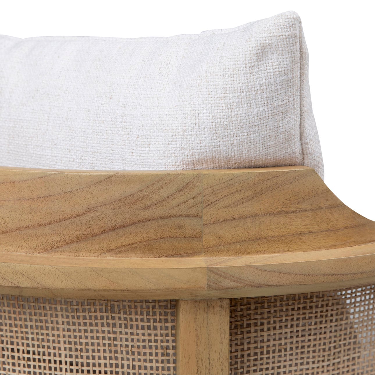Natural Finish and Off White Upholstery Mindi Wood with Rattan and Polyester Blend Upholstery Chair 28 in Wide