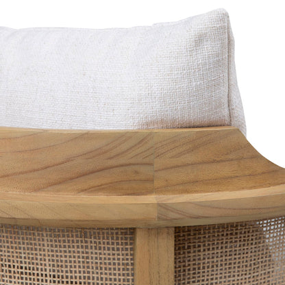 Natural Finish and Off White Upholstery Mindi Wood with Rattan and Polyester Blend Upholstery Chair 28 in Wide