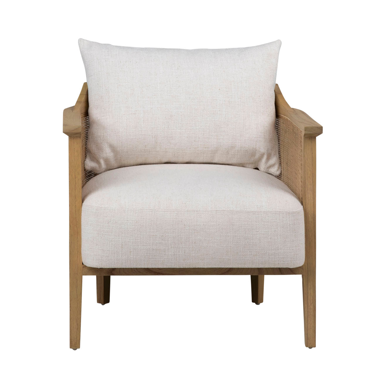 Natural Finish and Off White Upholstery Mindi Wood with Rattan and Polyester Blend Upholstery Chair 28 in Wide