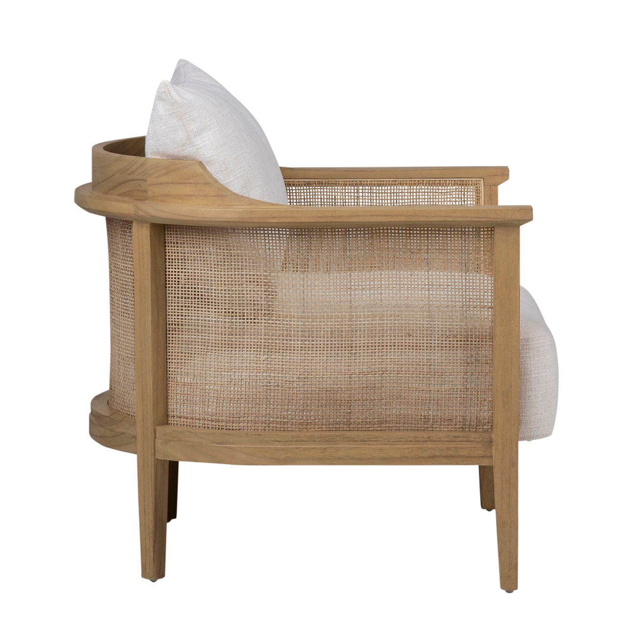Natural Finish and Off White Upholstery Mindi Wood with Rattan and Polyester Blend Upholstery Chair 28 in Wide
