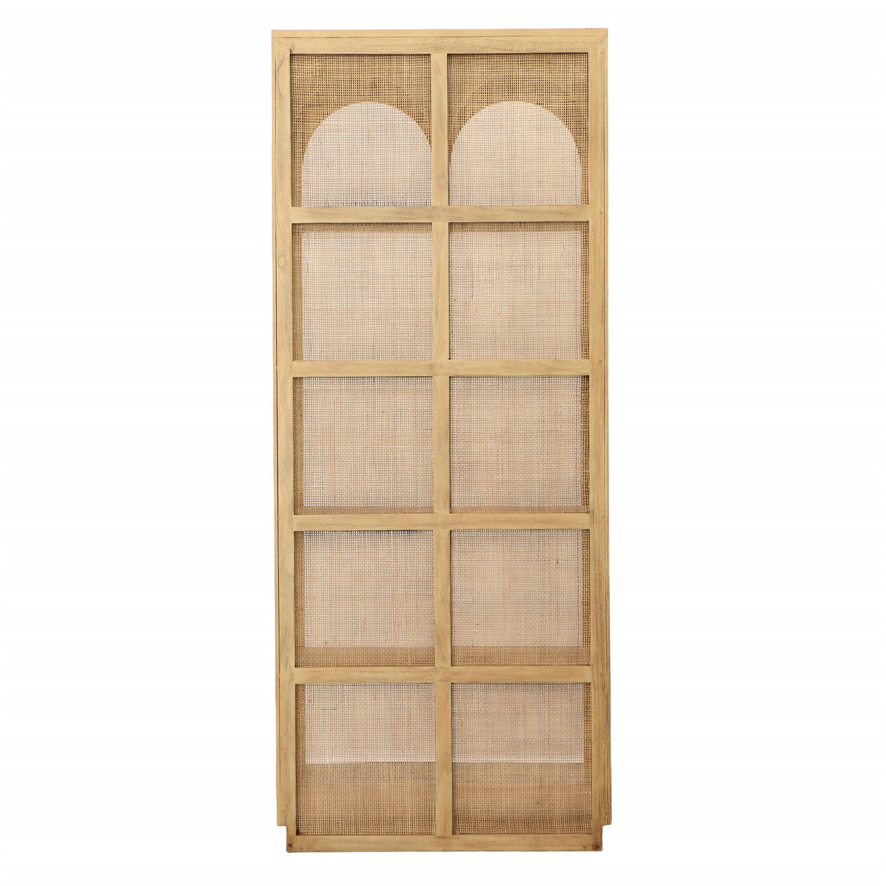 Natural Finish Mindi Wood and Slim Rattan Bookcase 32.5 in Wide
