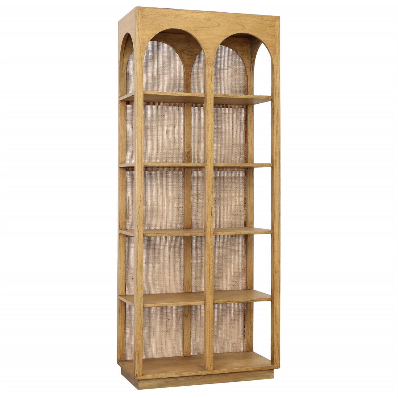 Natural Finish Mindi Wood and Slim Rattan Bookcase 32.5 in Wide