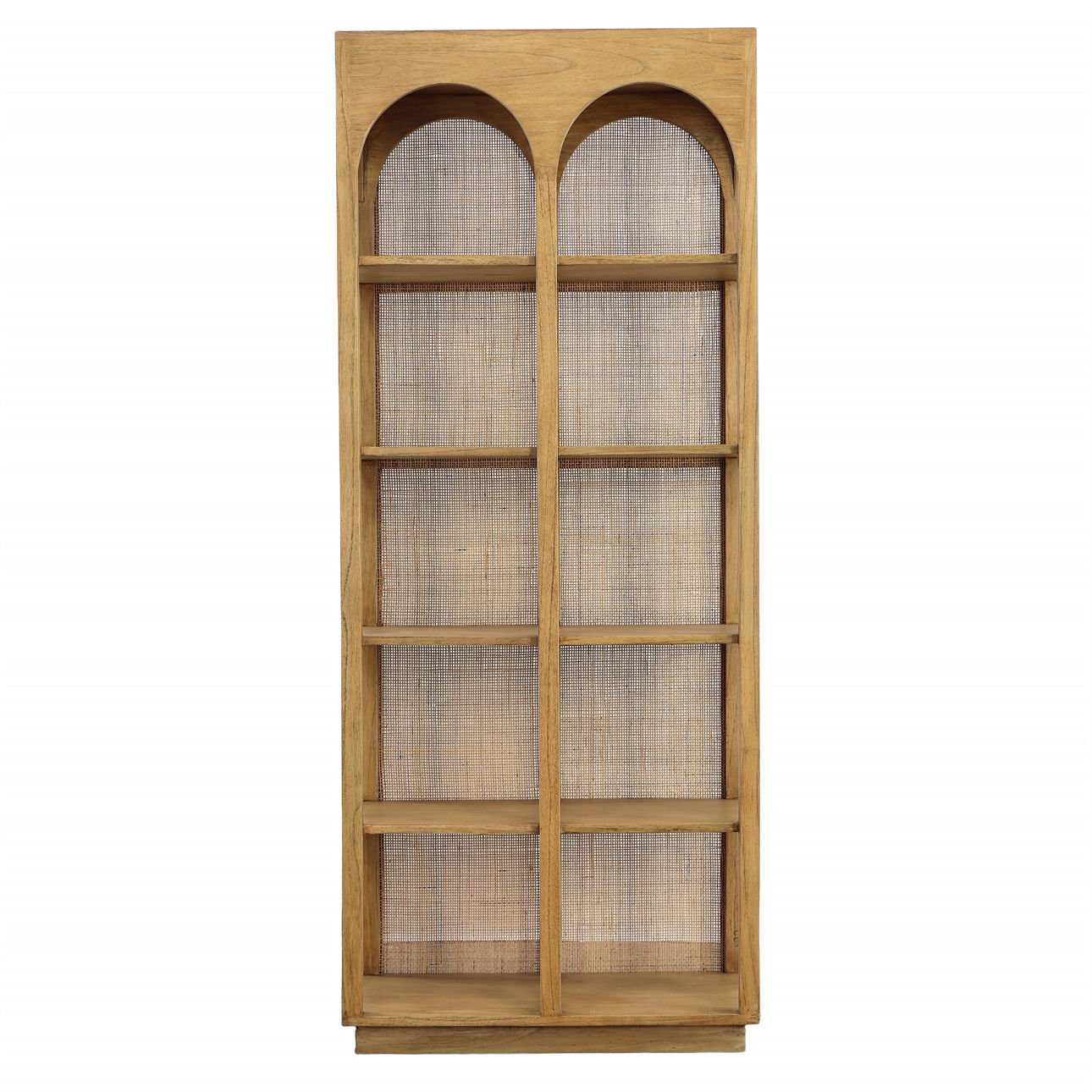 Natural Finish Mindi Wood and Slim Rattan Bookcase 32.5 in Wide