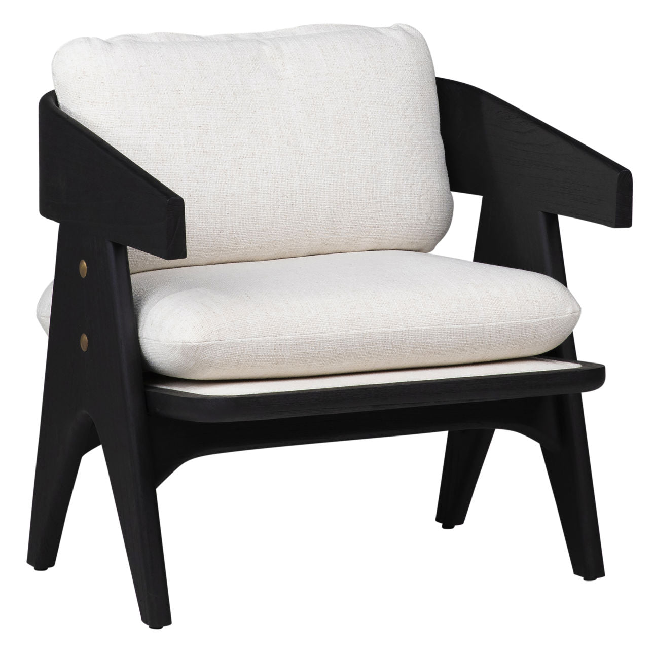 Black Wood Finish and Off White Upholstery Mindi Wood and Polyester Blend Upholstery Chair 27 in Wide
