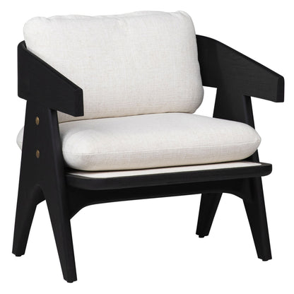 Black Wood Finish and Off White Upholstery Mindi Wood and Polyester Blend Upholstery Chair 27 in Wide