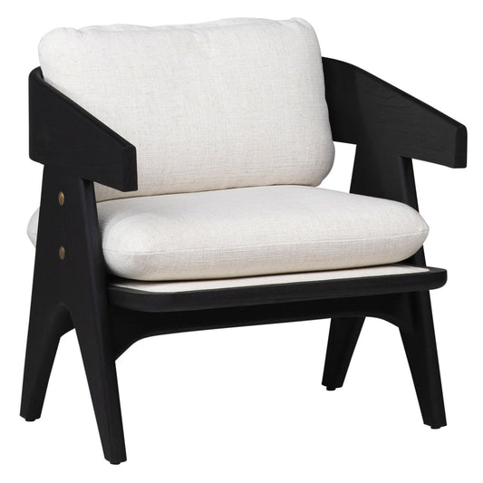 Black Wood Finish and Off White Upholstery Mindi Wood and Polyester Blend Upholstery Chair 27 in Wide
