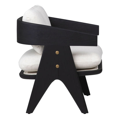 Black Wood Finish and Off White Upholstery Mindi Wood and Polyester Blend Upholstery Chair 27 in Wide