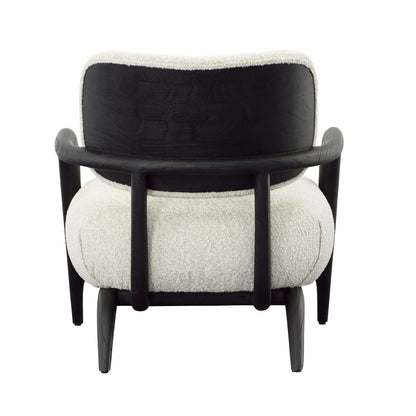 Ivory and Black Boucle Fabric and Mindi Wood Chair 29.5 in Wide