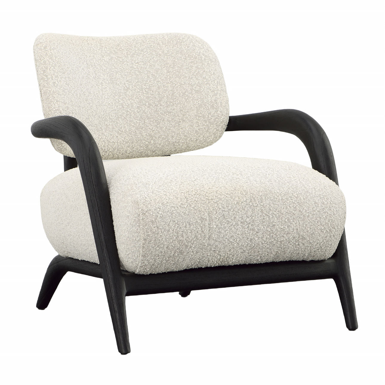 Ivory and Black Boucle Fabric and Mindi Wood Chair 29.5 in Wide
